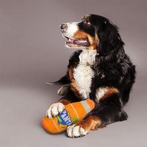 Novelty Plush Dog Puppy Toy Squeaky Fizzy Drinks Bottle