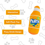 Novelty Plush Dog Puppy Toy Squeaky Fizzy Drinks Bottle