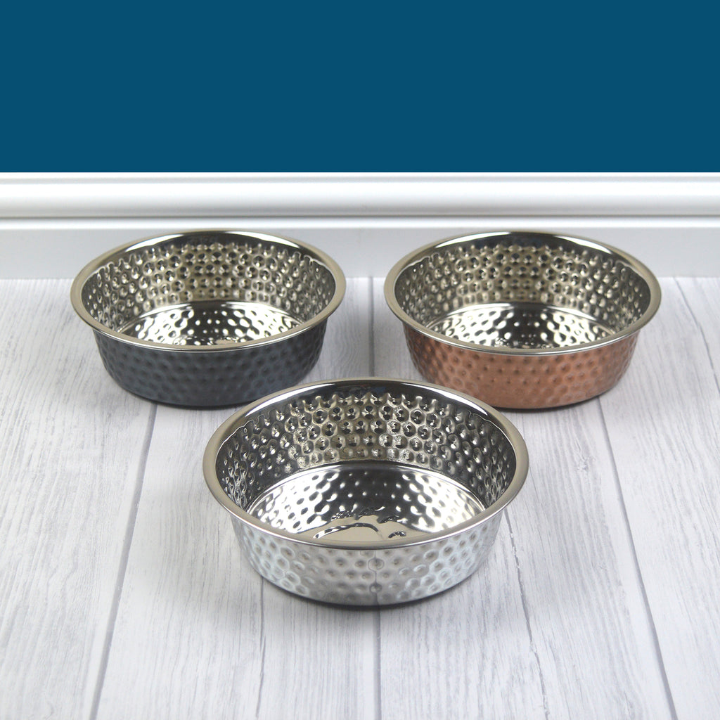 Hammered Stainless Steel Pet Bowl