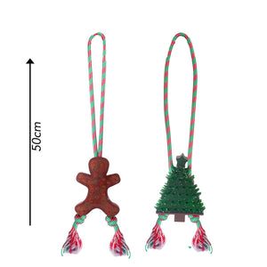 christmas rope toy for dogs with rubber tree or gingergread man design