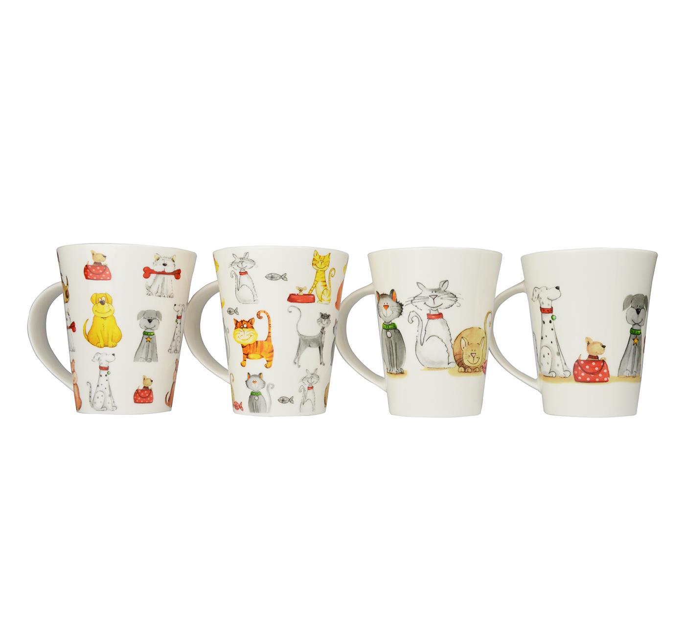 Set of 4 Dogs and Cats Mugs