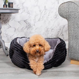 Grey Round Ribbed Dog Bed