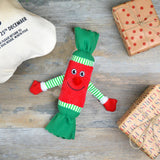 christmas cracker dog plush toy with internal squeaker