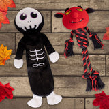 Set of 2 Skeleton and Devil Halloween Dog Toys
