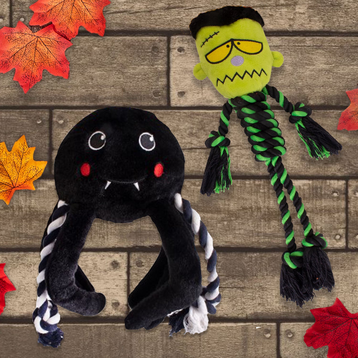 Set of 2 Spider and Frankenstein Halloween Dog Toys